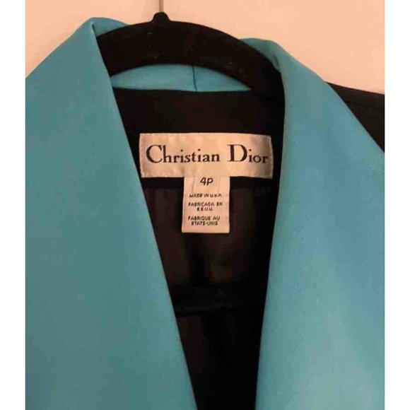 VINTAGE STUNNING CHRISTIAN DIOR BLACK & BLUE BLAZER SILK TRIM FRONT US SIZE 4P - Picture 9 of 11